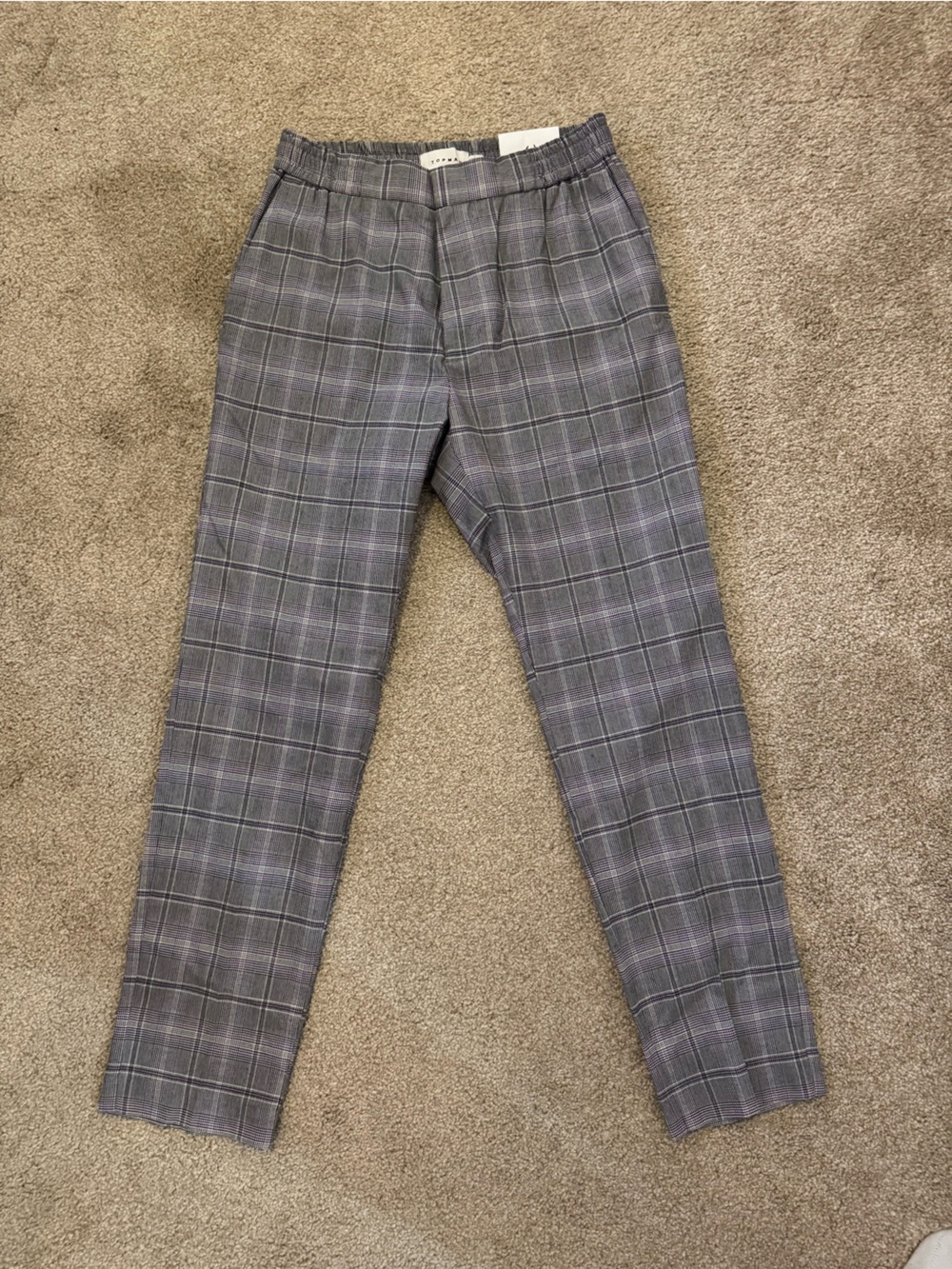 Topman Gray Plaid Dress Pants with Subtle Purple Check